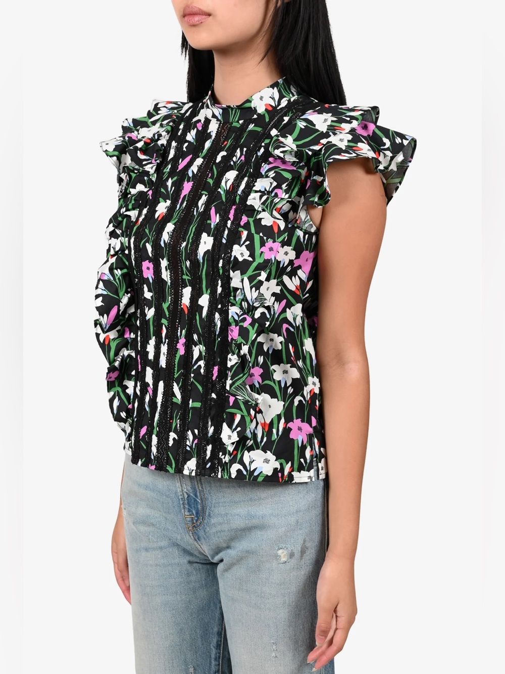 Veronica Beard Sol  floral ruffle sleeve blouse top❤️‍🔥